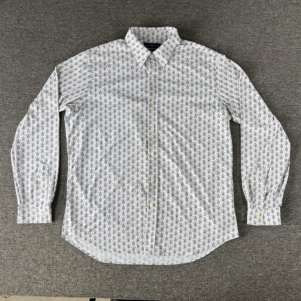 Ralph Lauren Shirt Mens‎ Large White Performance All Over P Crest Button Down